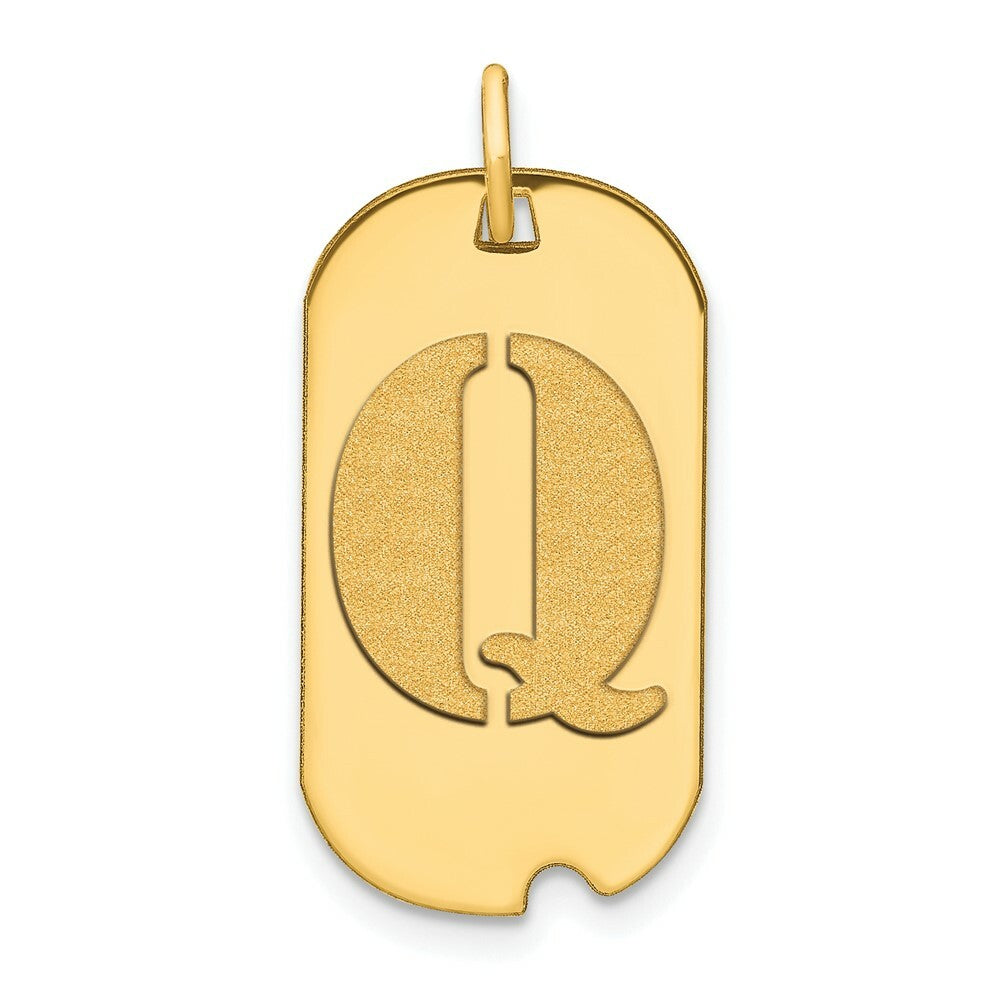 14K Yellow Gold Polished Letter Q Initial Dog Tag Pendant