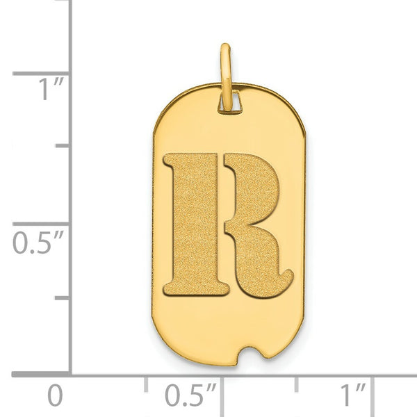 14K Yellow Gold Polished Letter R Initial Dog Tag Pendant