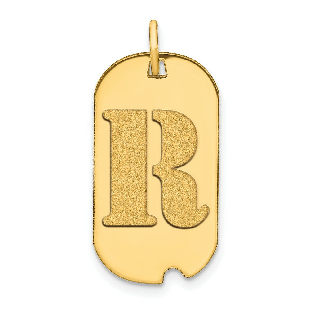 14K Yellow Gold Polished Letter R Initial Dog Tag Pendant