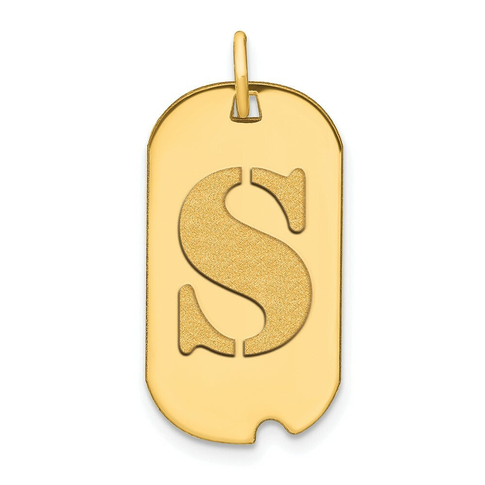 14K Yellow Gold Polished Letter S Initial Dog Tag Pendant