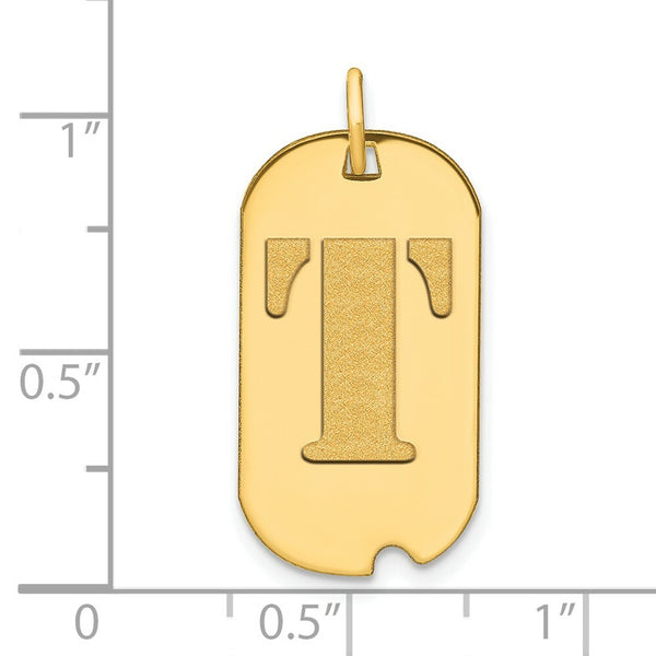 14K Yellow Gold Polished Letter T Initial Dog Tag Pendant