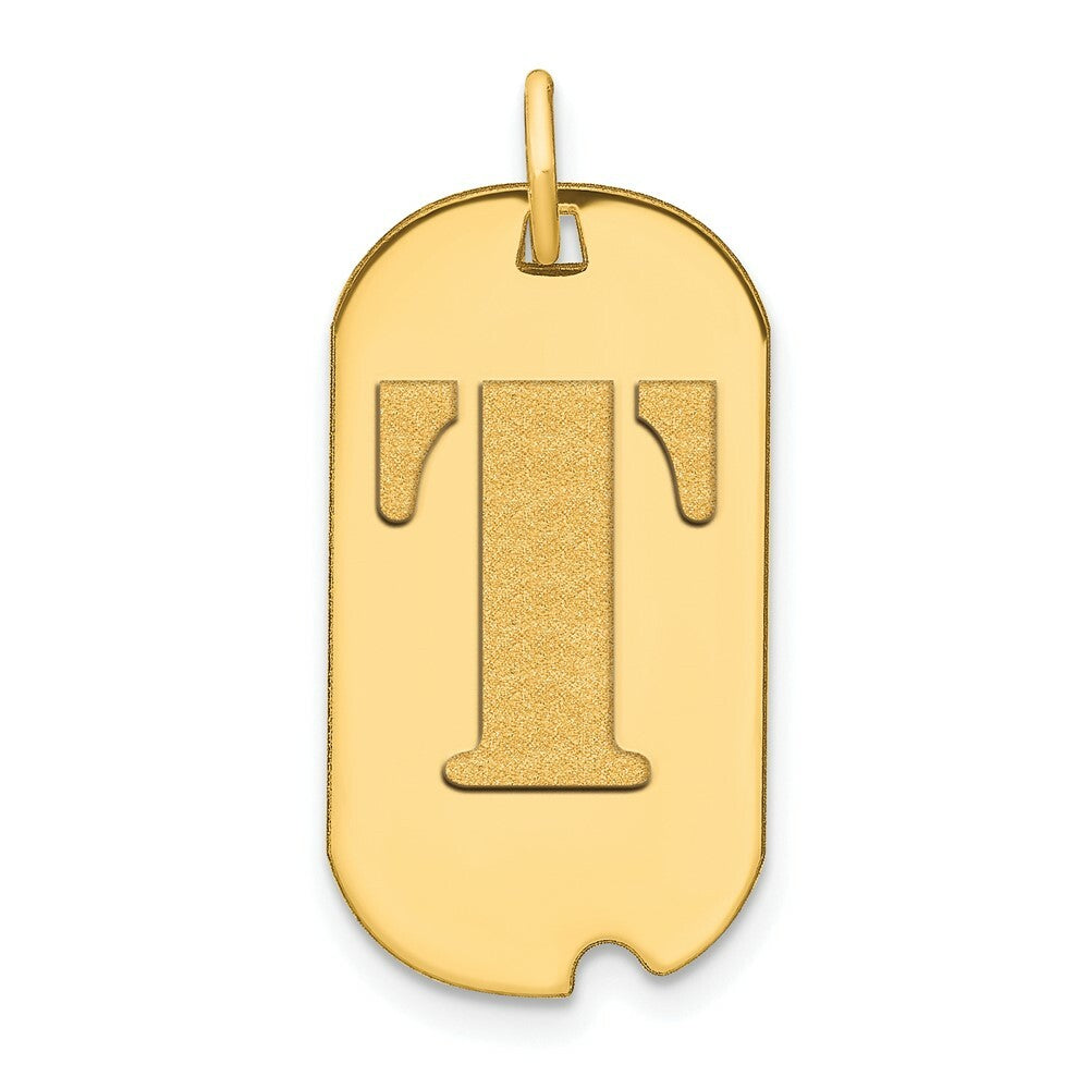 14K Yellow Gold Polished Letter T Initial Dog Tag Pendant