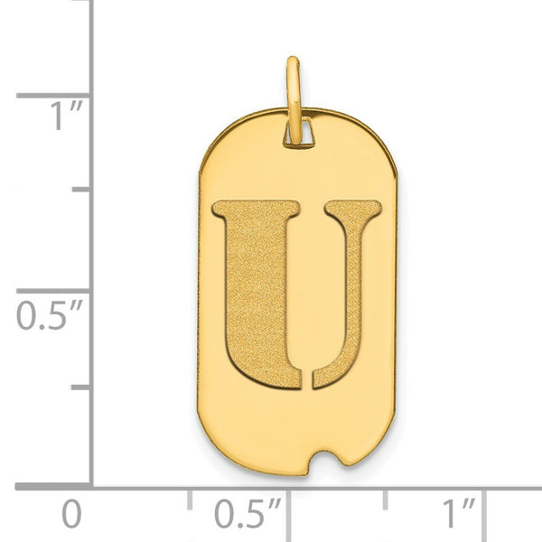 14K Yellow Gold Polished Letter U Initial Dog Tag Pendant
