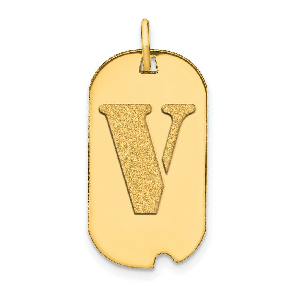 14K Yellow Gold Polished Letter V Initial Dog Tag Pendant