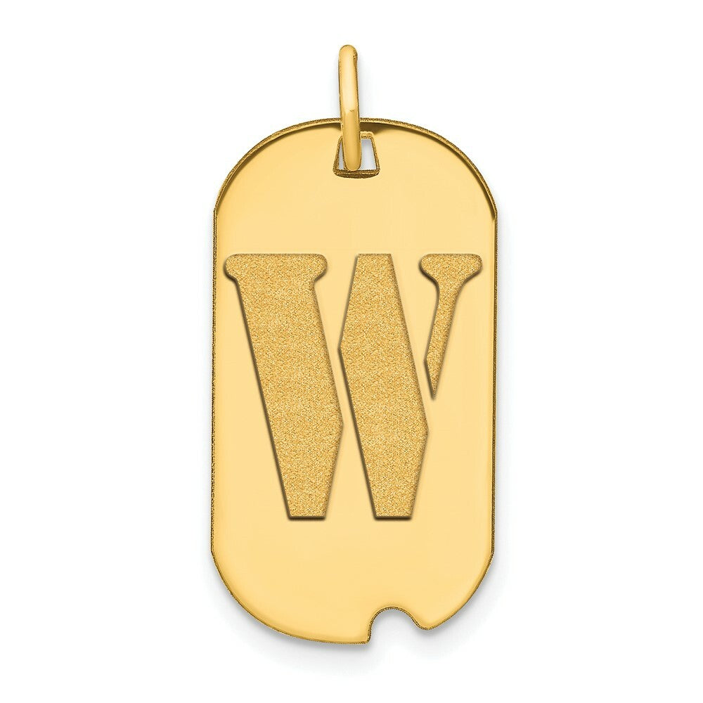 14K Yellow Gold Polished Letter W Initial Dog Tag Pendant