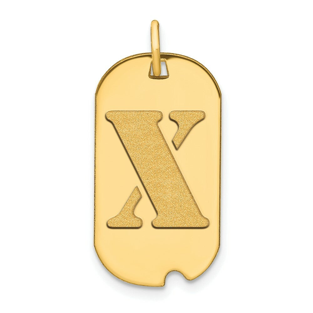14K Yellow Gold Polished Letter X Initial Dog Tag Pendant