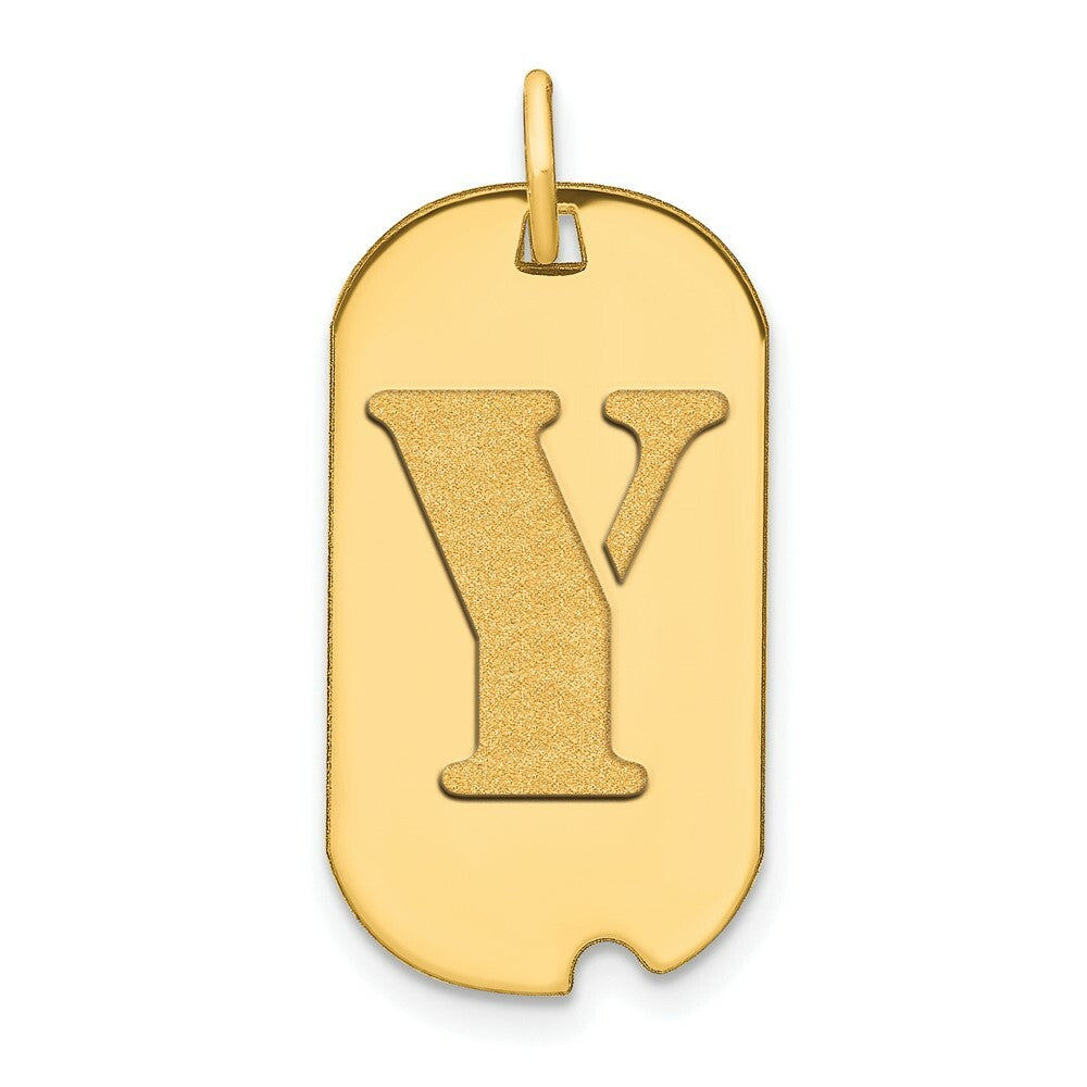 14K Yellow Gold Polished Letter Y Initial Dog Tag Pendant