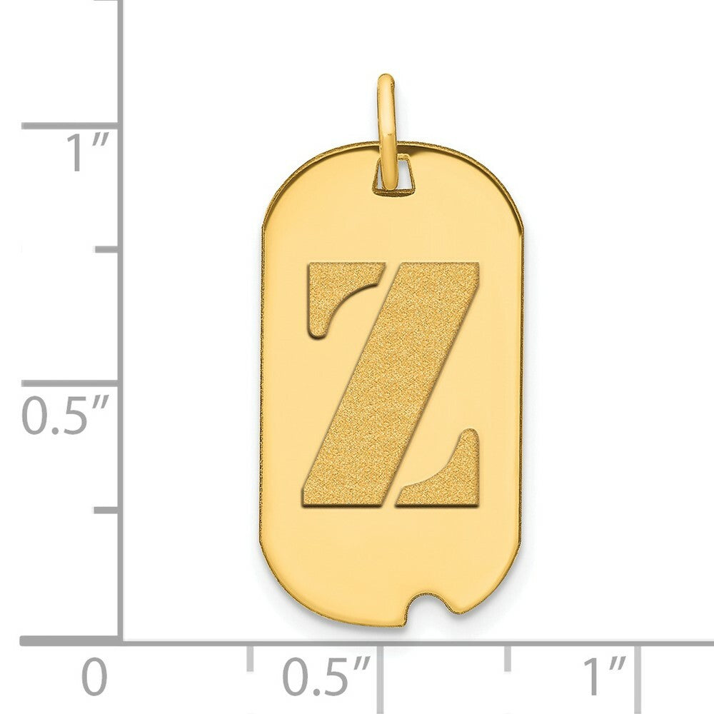 14K Yellow Gold Polished Letter Z Initial Dog Tag Pendant