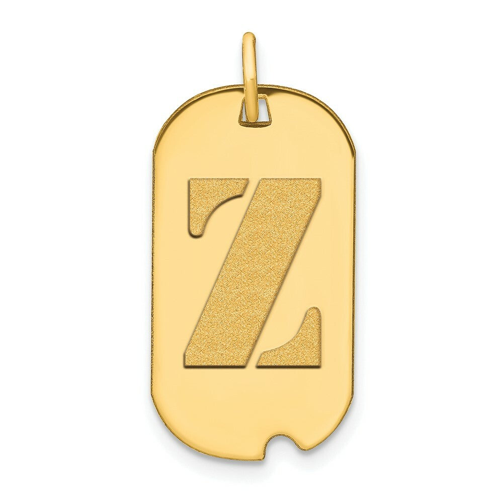 14K Yellow Gold Polished Letter Z Initial Dog Tag Pendant