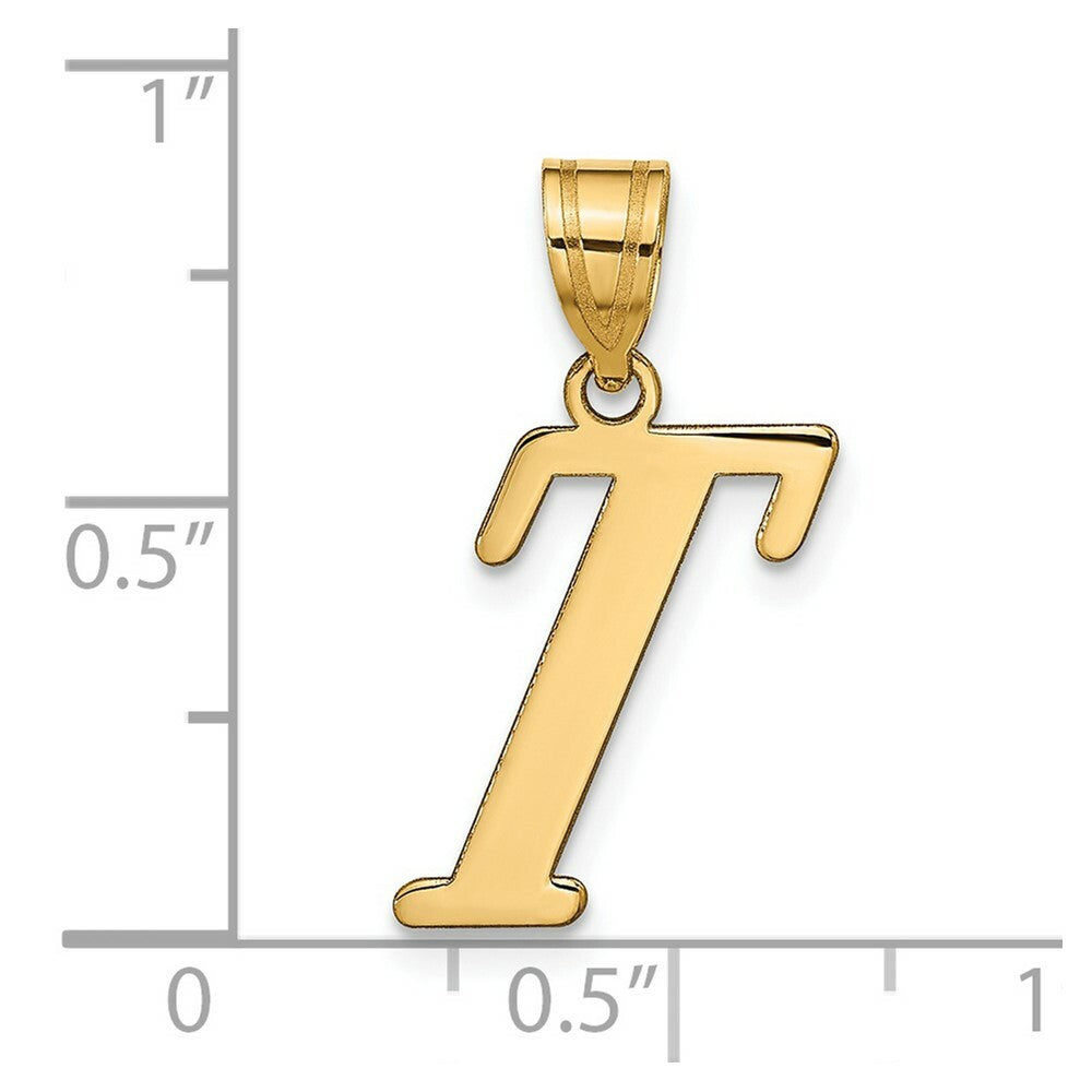 14K Yellow Gold Polished Letter T Initial Pendant