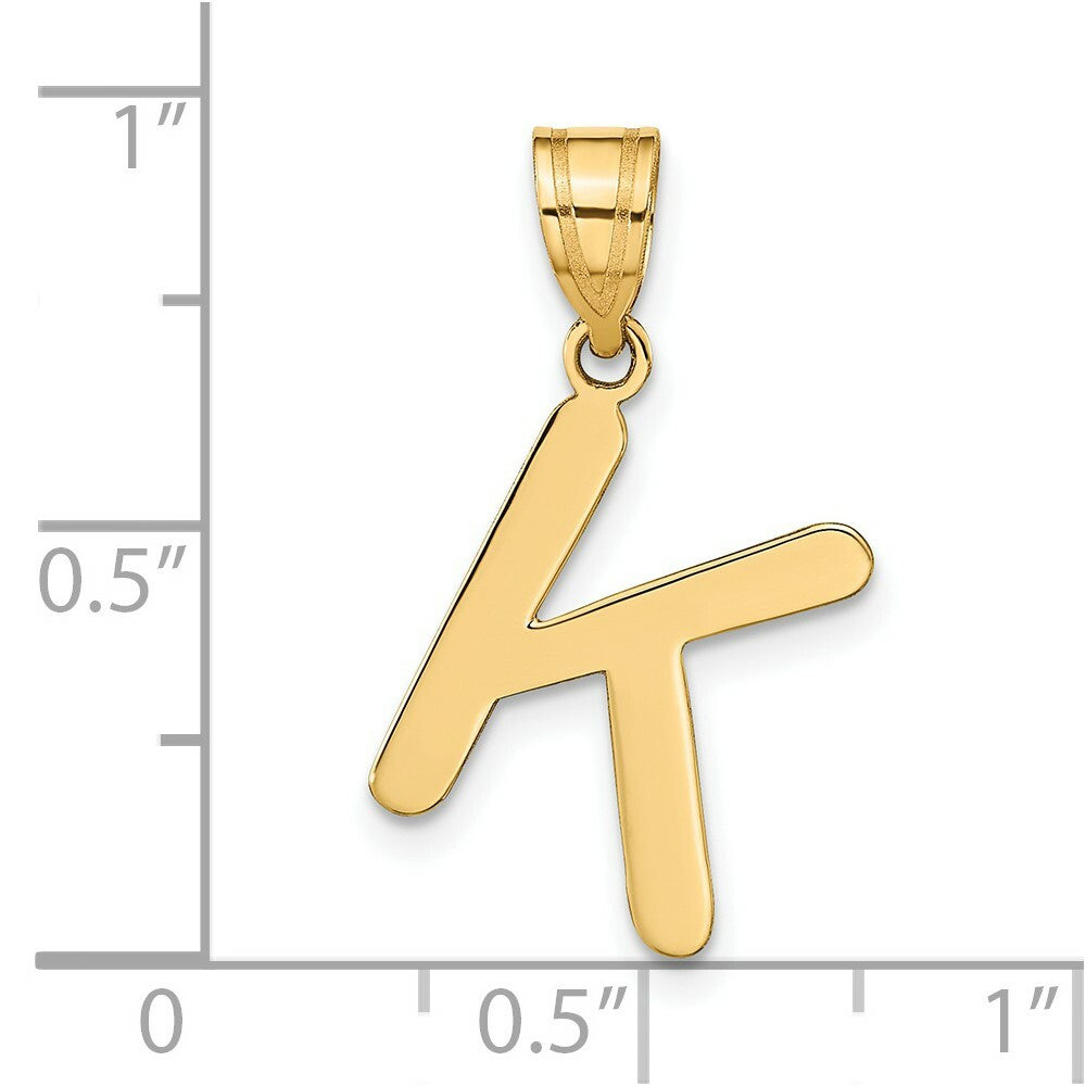 14K Yellow Gold Polished Bubble Letter K Initial Pendant