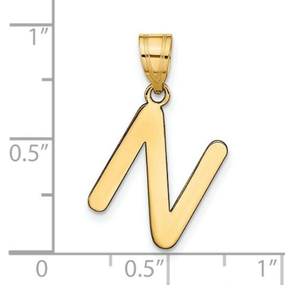 14K Yellow Gold Polished Bubble Letter N Initial Pendant