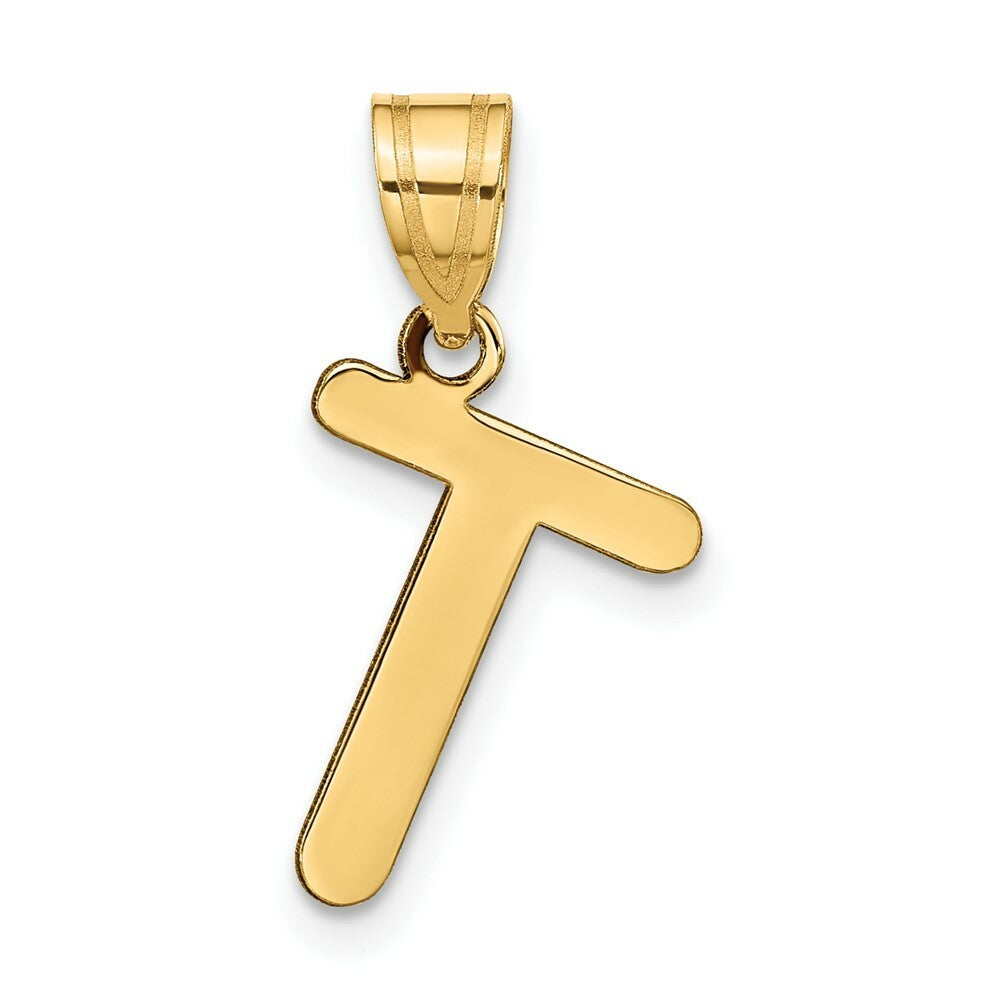 14K Yellow Gold Polished Bubble Letter T Initial Pendant
