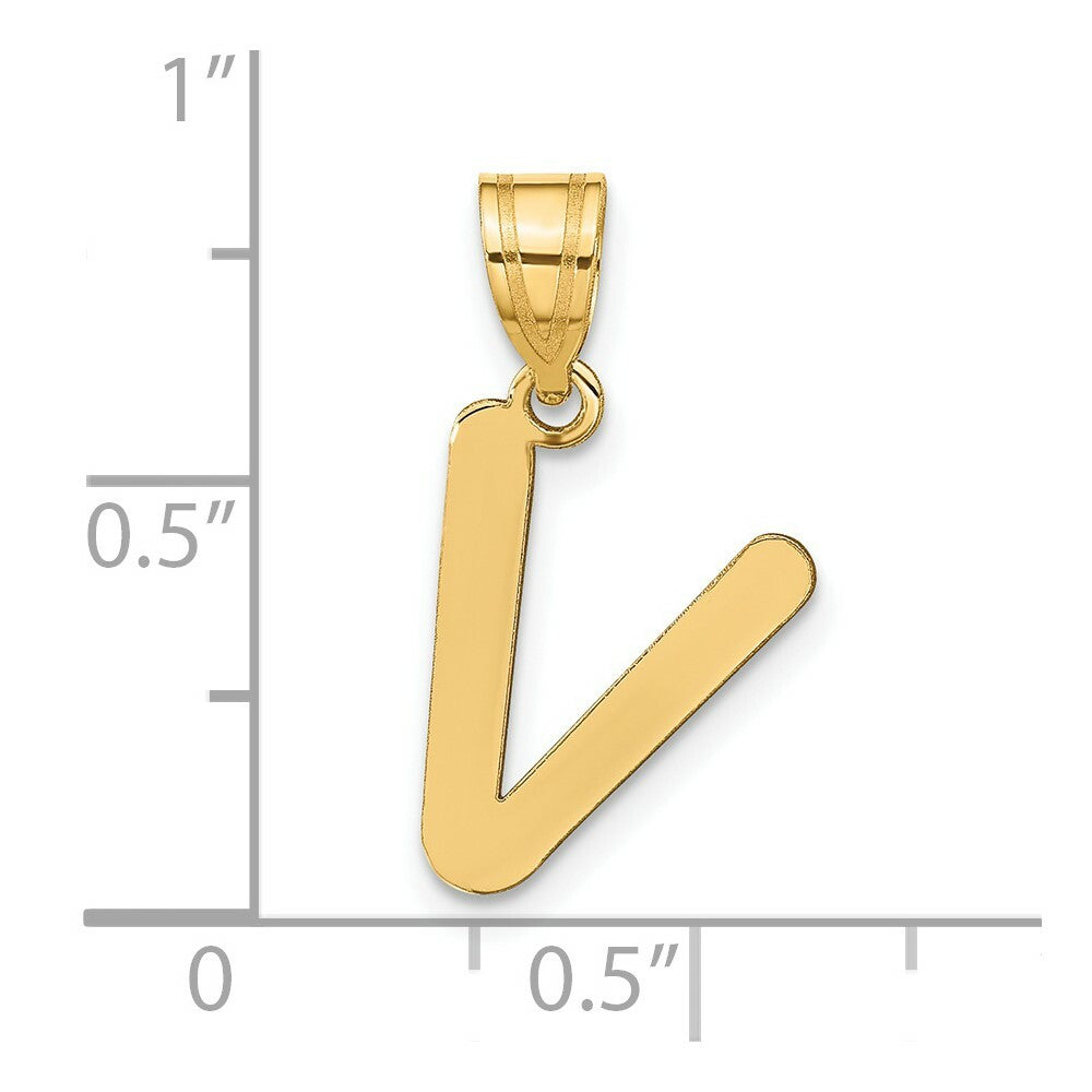 14K Yellow Gold Polished Bubble Letter V Initial Pendant