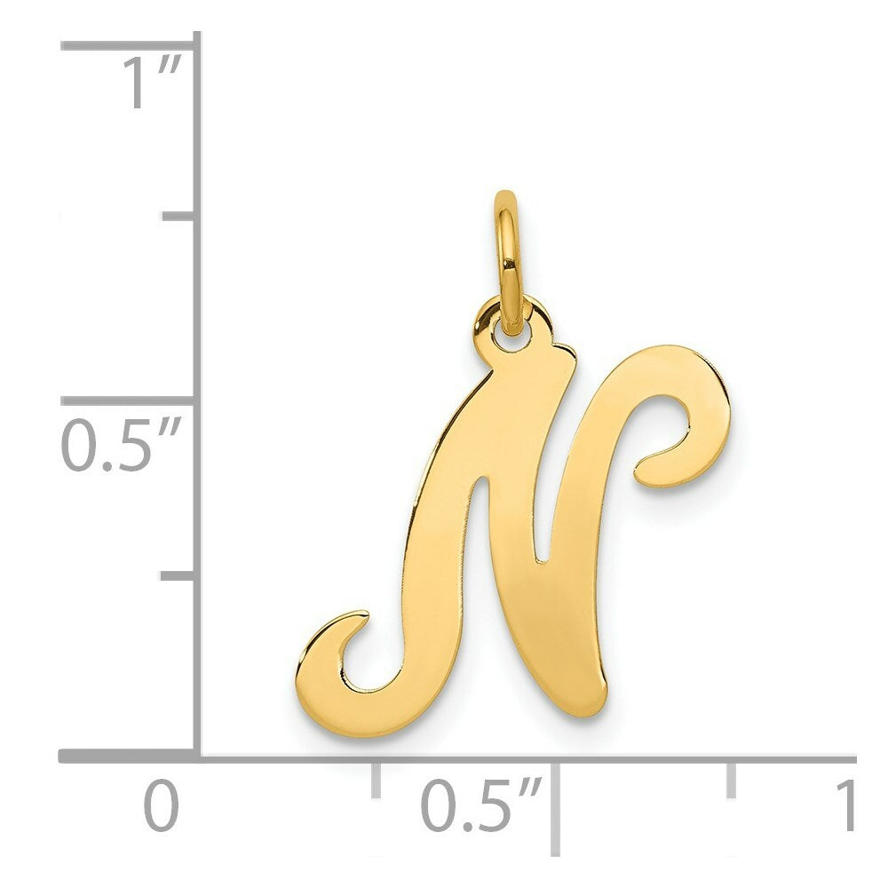 14K Yellow Gold Initial Letter N Charm Pendant