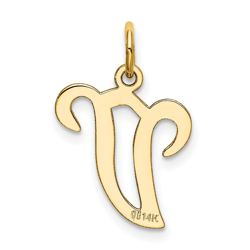 14K Yellow Gold Initial Letter V Charm Pendant