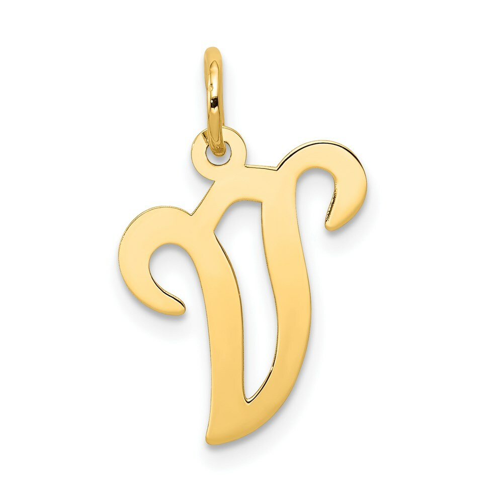 14K Yellow Gold Initial Letter V Charm Pendant