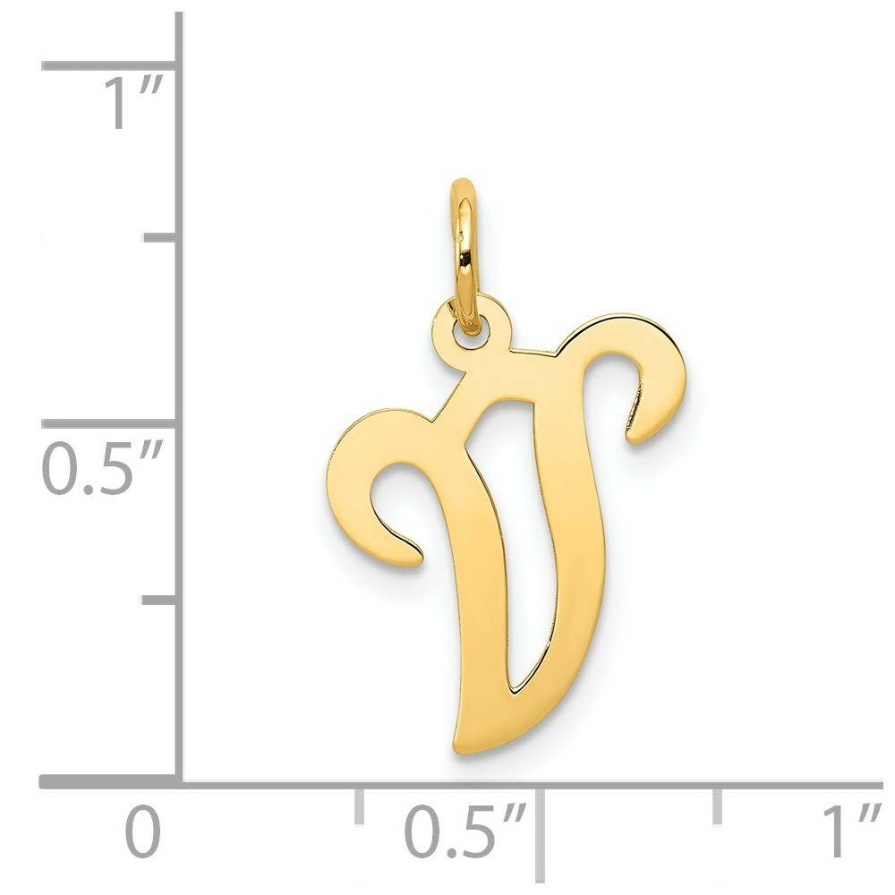 14K Yellow Gold Initial Letter V Charm Pendant