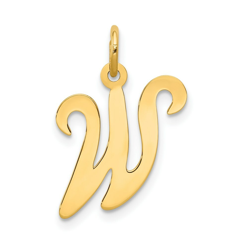 14K Yellow Gold Initial Letter W Charm Pendant