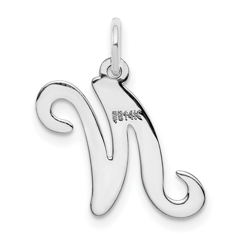 14K White Gold Initial Letter N Charm Pendant