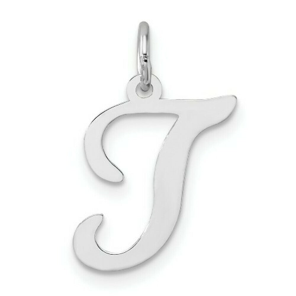 14K White Gold Initial Letter T Charm Pendant