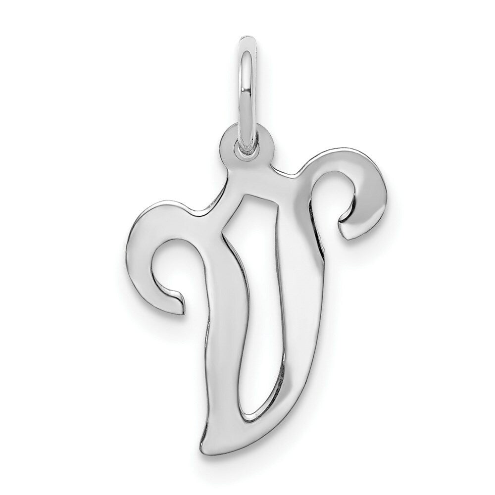 14K White Gold Initial Letter V Charm Pendant