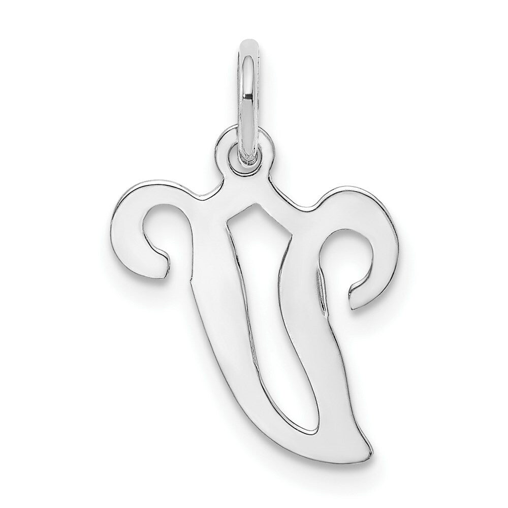 14K White Gold Initial Letter V Charm Pendant