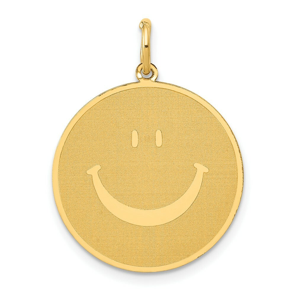 14K Yellow Gold Solid Polished Smiley Face Pendant