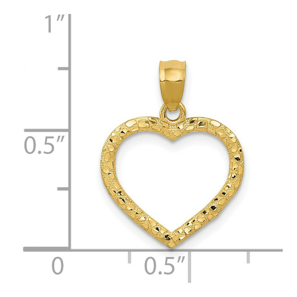 14K Yellow Gold Diamond-cut Nugget Heart Pendant