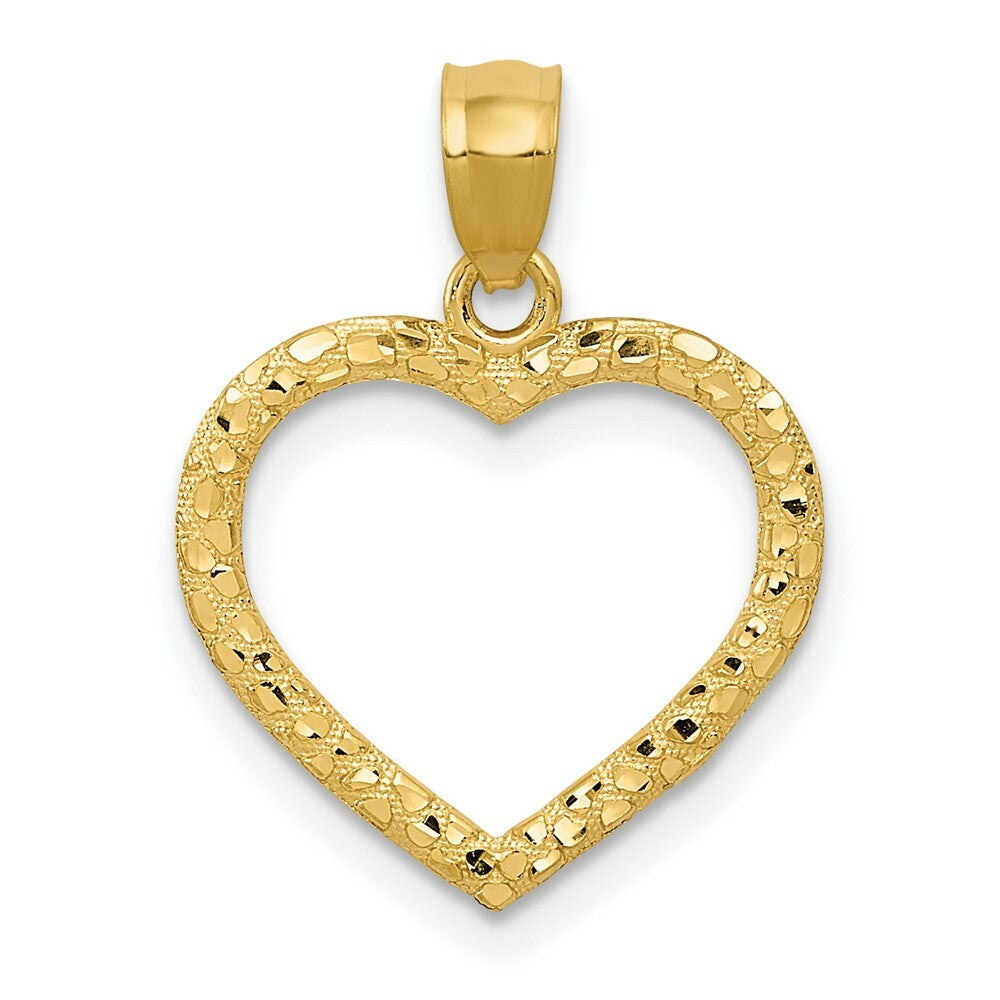 14K Yellow Gold Diamond-cut Nugget Heart Pendant