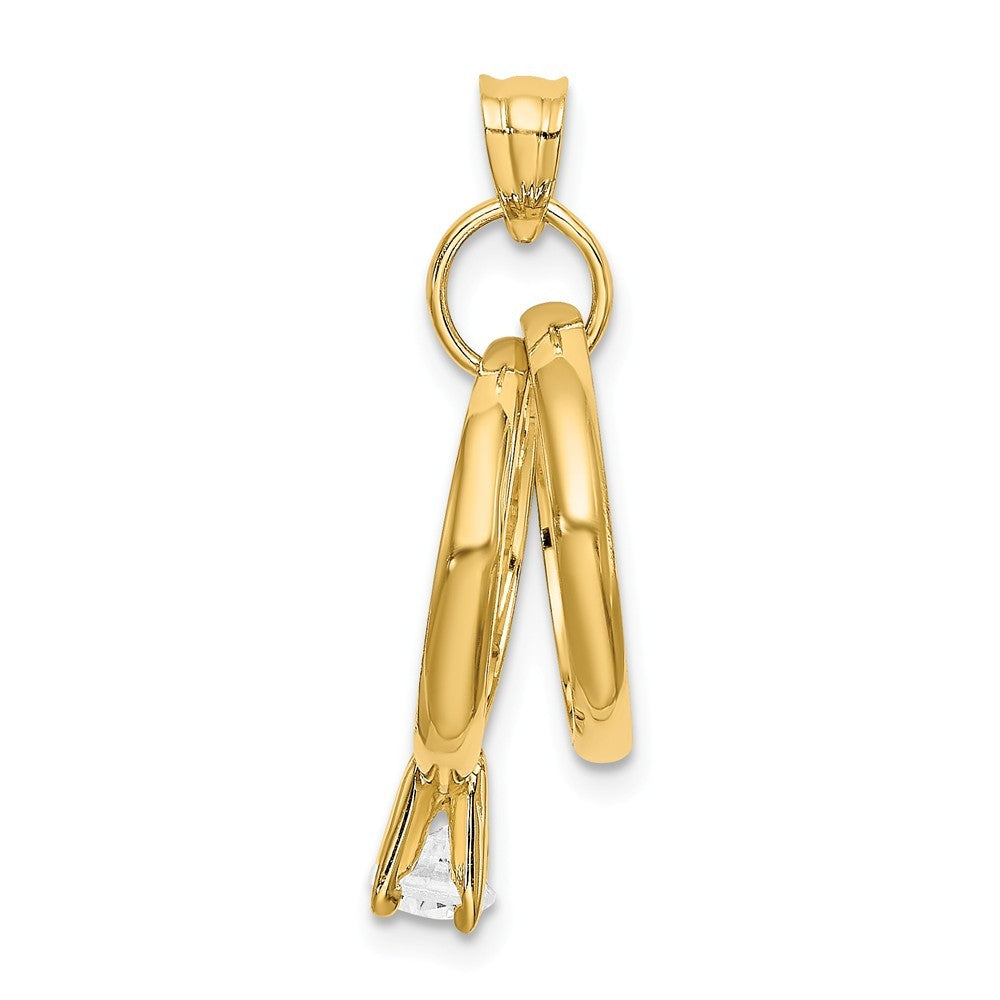 14K Yellow Gold Large Wedding Rings With CZ Charm Pendant