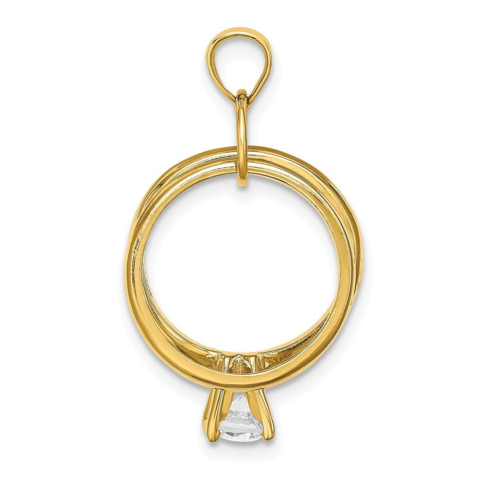 14K Yellow Gold Large Wedding Rings With CZ Charm Pendant