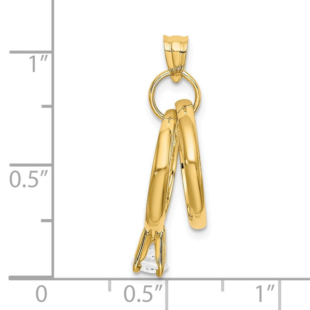 14K Yellow Gold Large Wedding Rings With CZ Charm Pendant