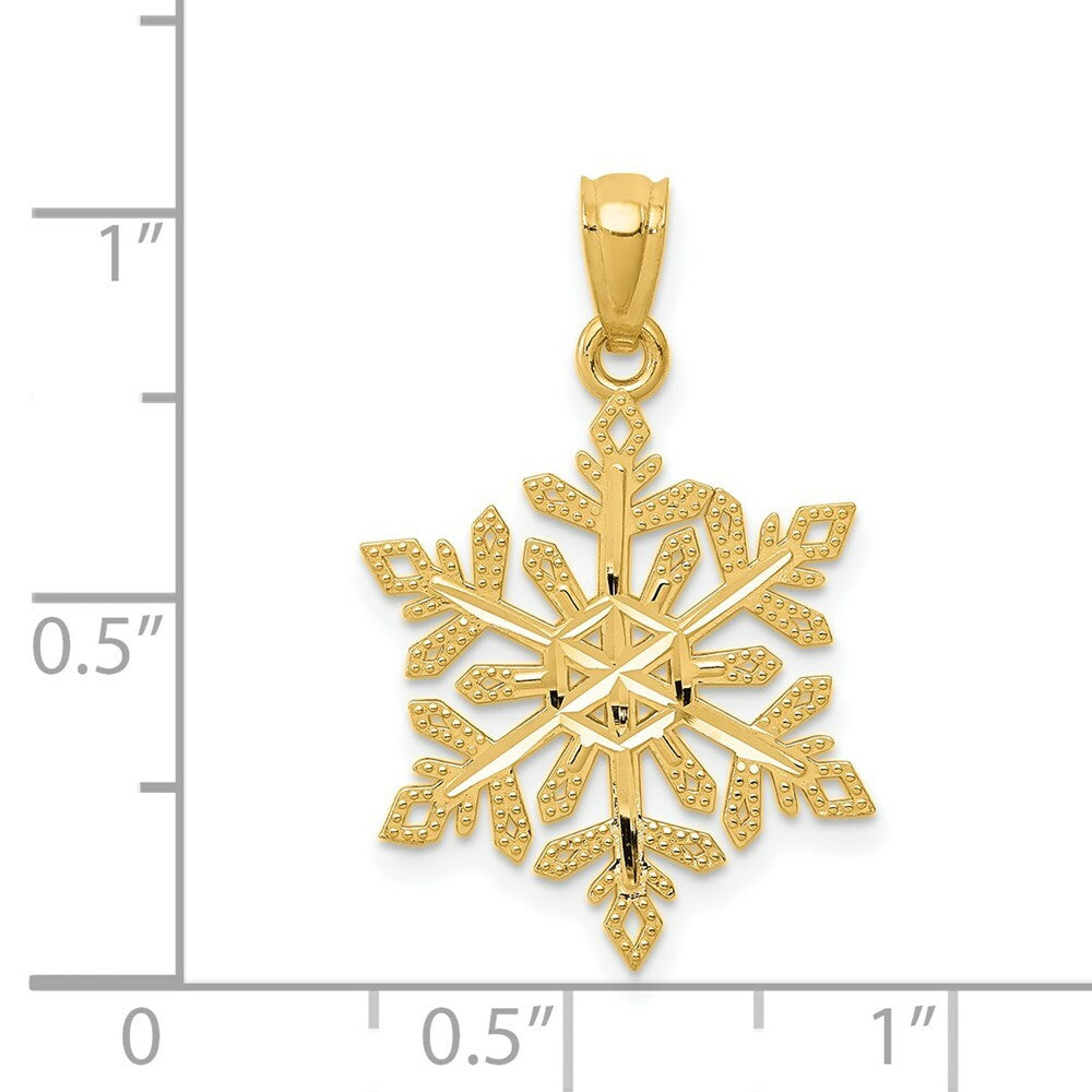 14K Yellow Gold Diamond -Cut Snowflake Pendant