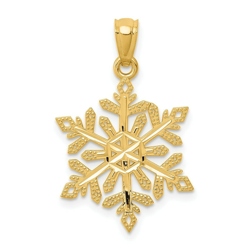 14K Yellow Gold Diamond -Cut Snowflake Pendant