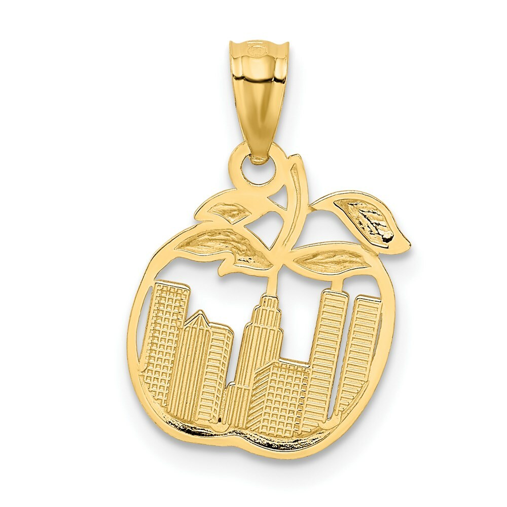 14K Yellow Gold & Rhodium Cut-out New York Skyline in Apple Pendant
