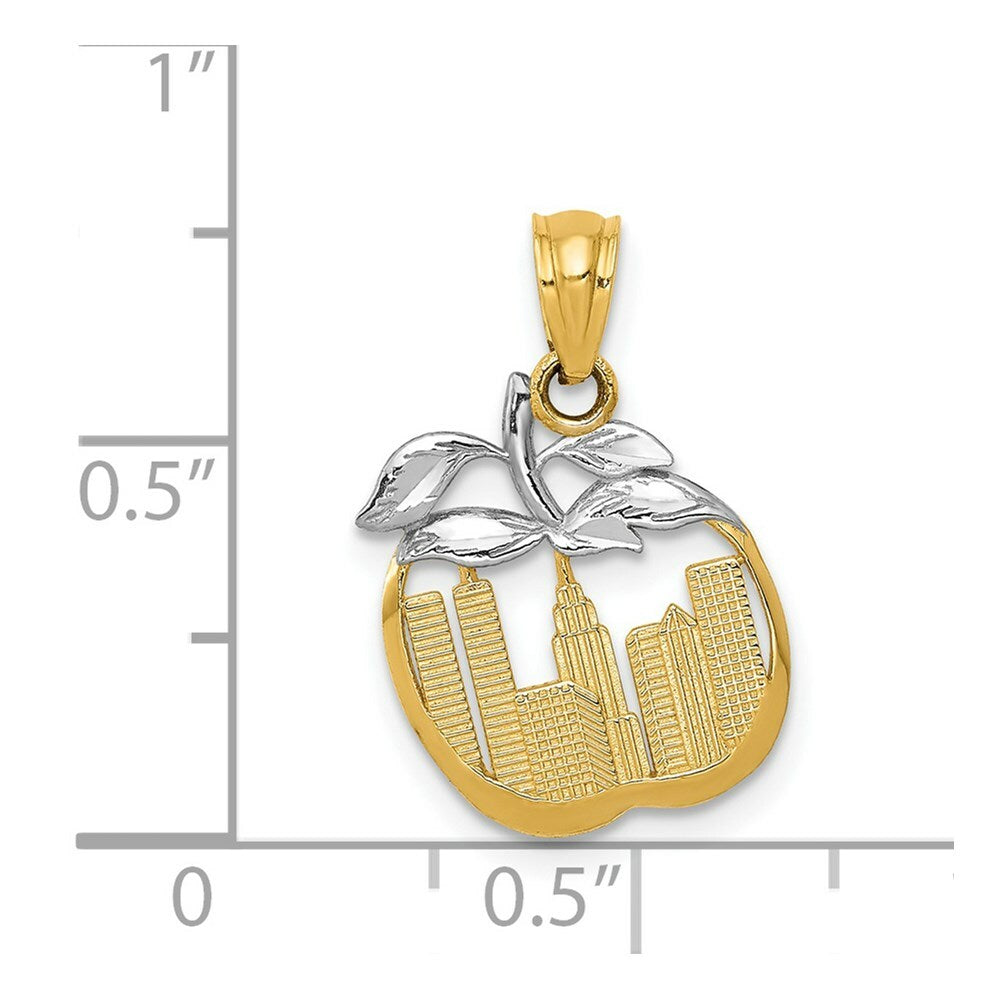 14K Yellow Gold & Rhodium Cut-out New York Skyline in Apple Pendant