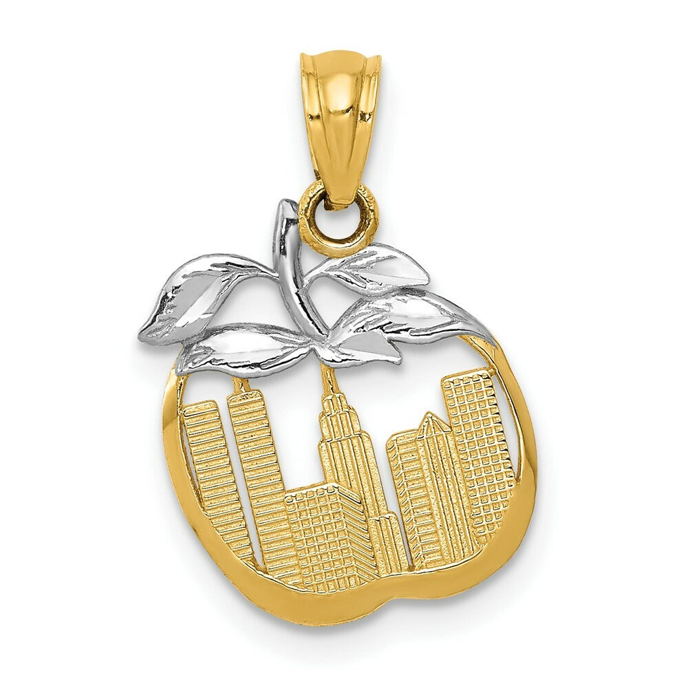 14K Yellow Gold & Rhodium Cut-out New York Skyline in Apple Pendant