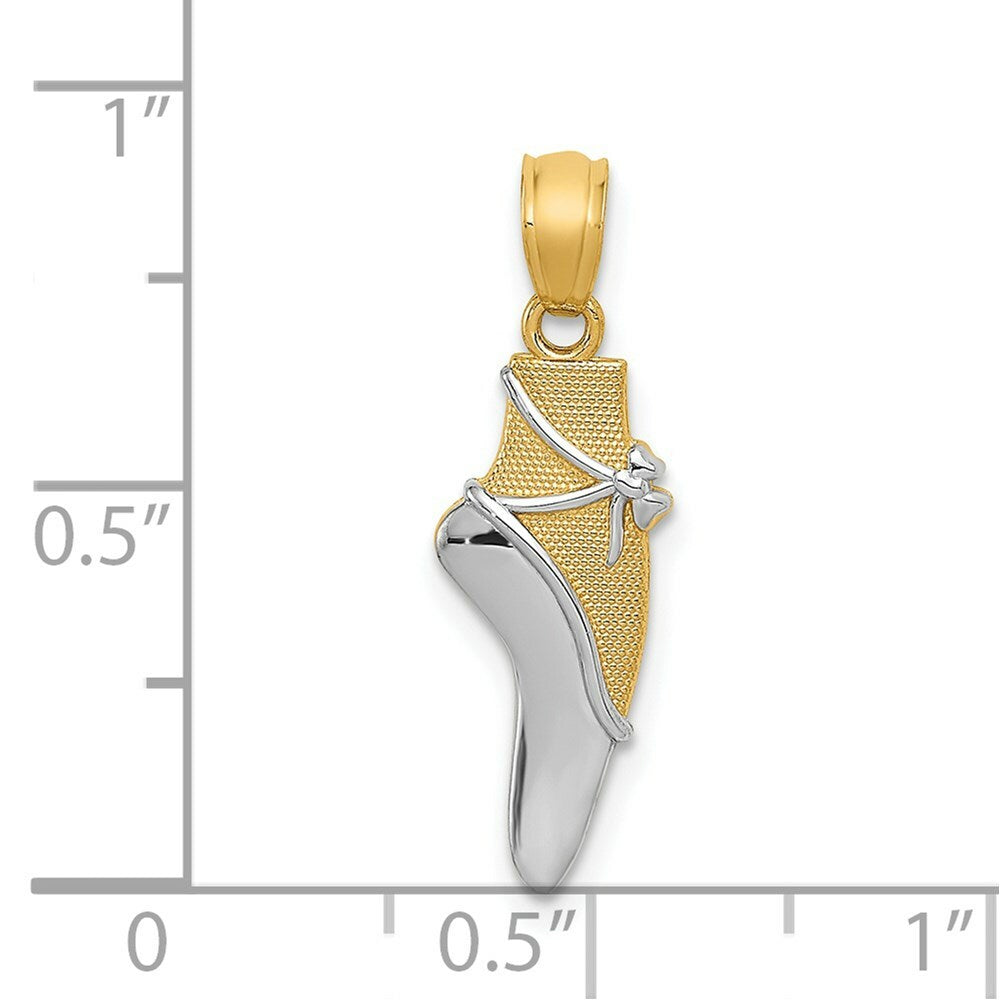 14K Yellow Gold & Rhodium Ballet Shoe Pendant