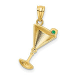 Load image into Gallery viewer, 14K Yellow Gold Martini Glass with Green CZ Olive Pendant
