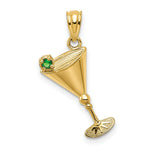 Load image into Gallery viewer, 14K Yellow Gold Martini Glass with Green CZ Olive Pendant

