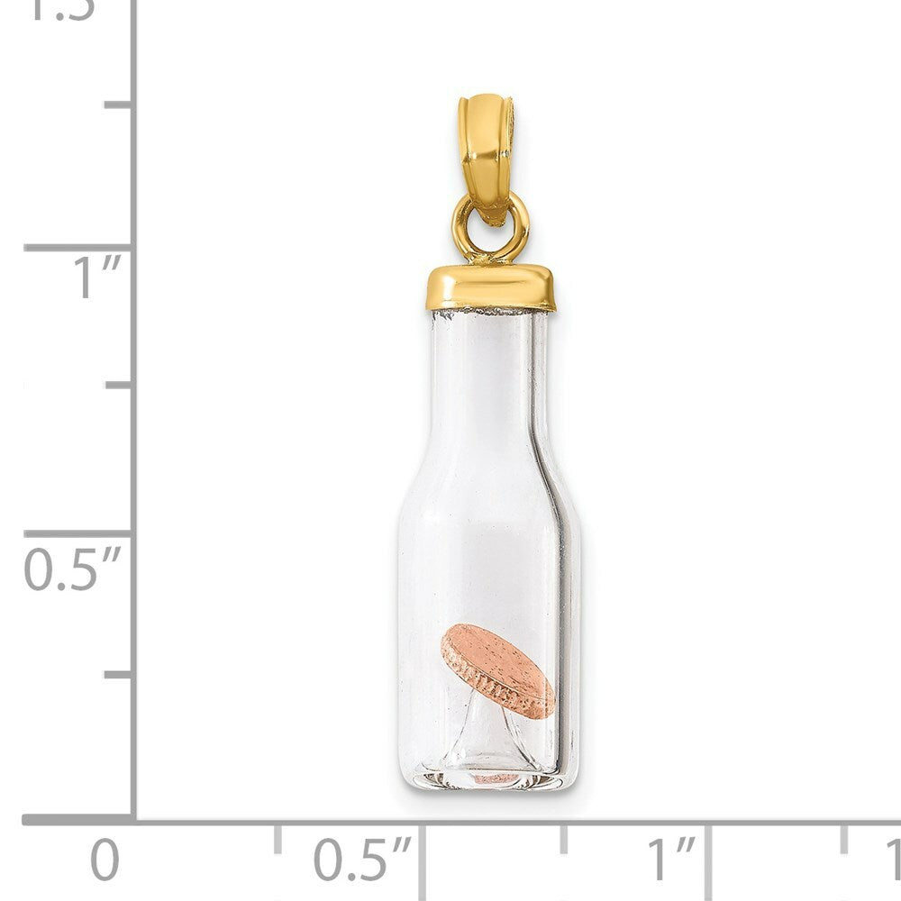 14K Yellow Gold Two-tone 3-D Mini Penny in Glass Bottle Pendant