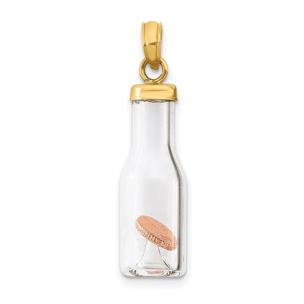 14K Yellow Gold Two-tone 3-D Mini Penny in Glass Bottle Pendant