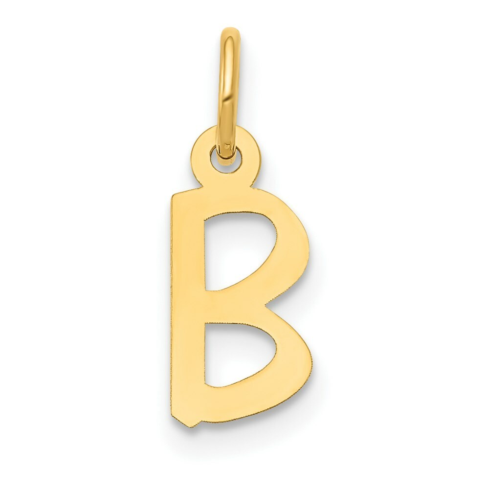 14K Yellow Gold Small Slanted Block Initial Letter B Charm Pendant