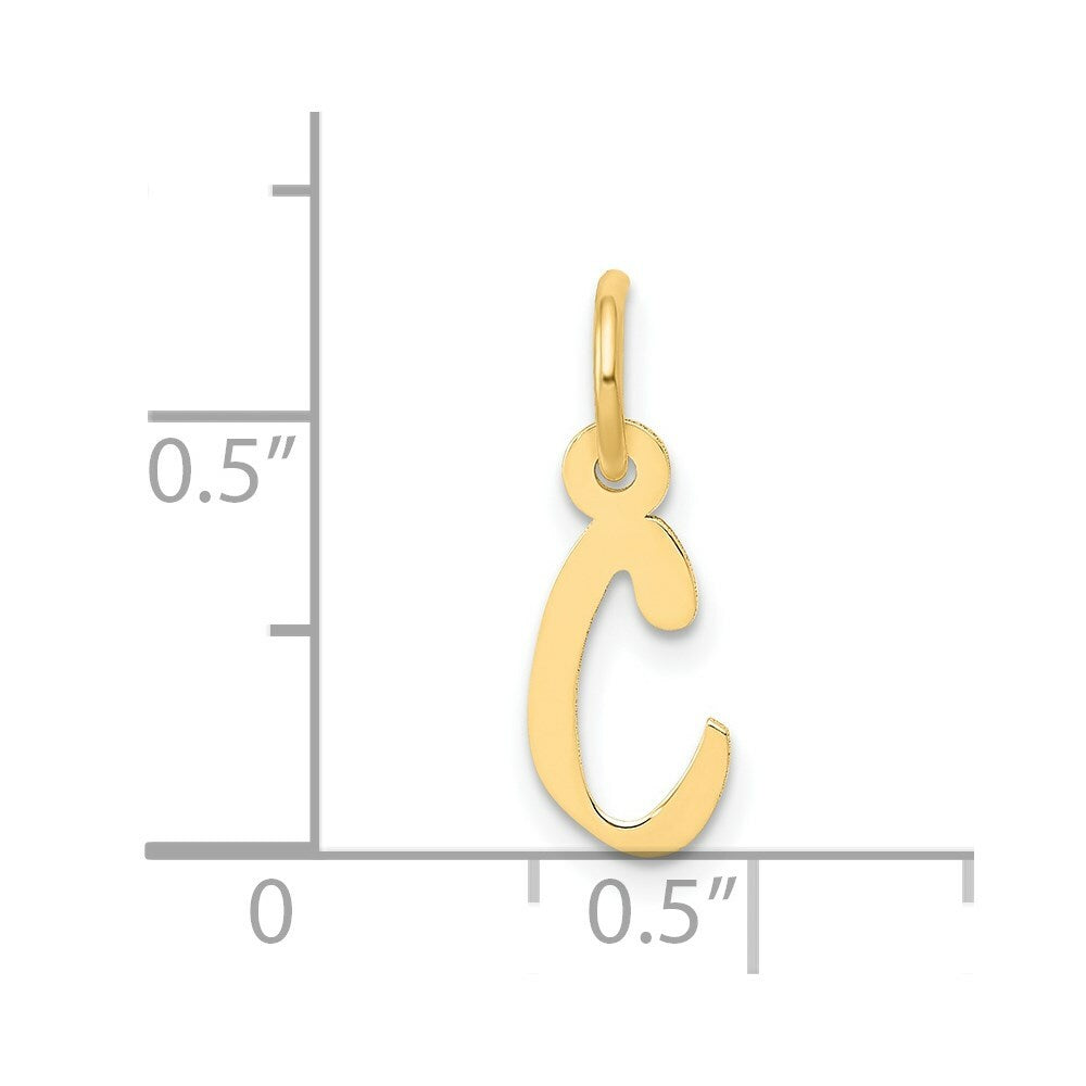 14K Yellow Gold Small Slanted Block Initial Letter C Charm Pendant