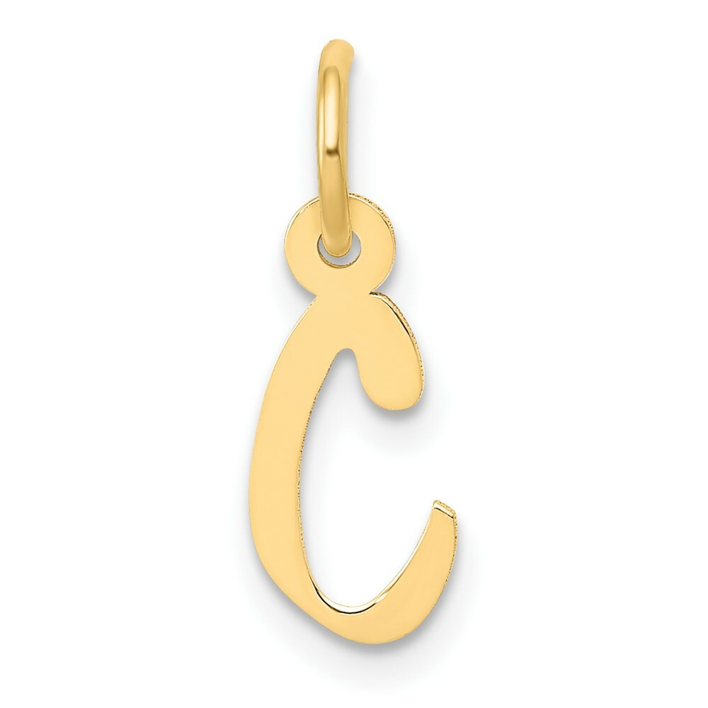 14K Yellow Gold Small Slanted Block Initial Letter C Charm Pendant