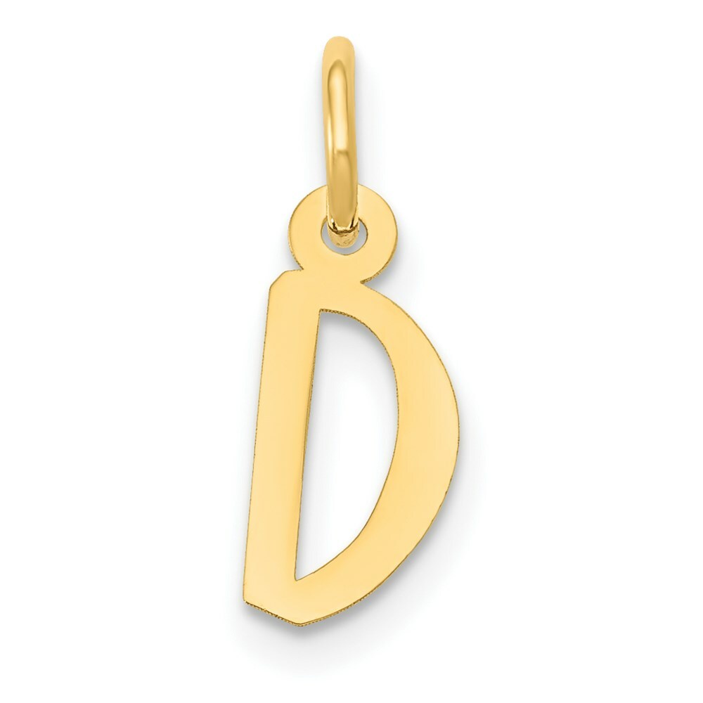 14K Yellow Gold Small Slanted Block Initial Letter D Charm Pendant