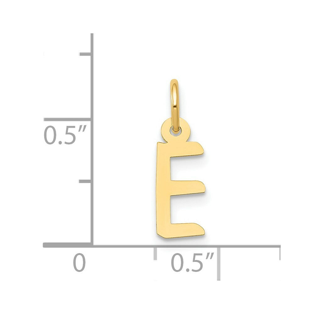 14K Yellow Gold Small Slanted Block Initial Letter E Charm Pendant