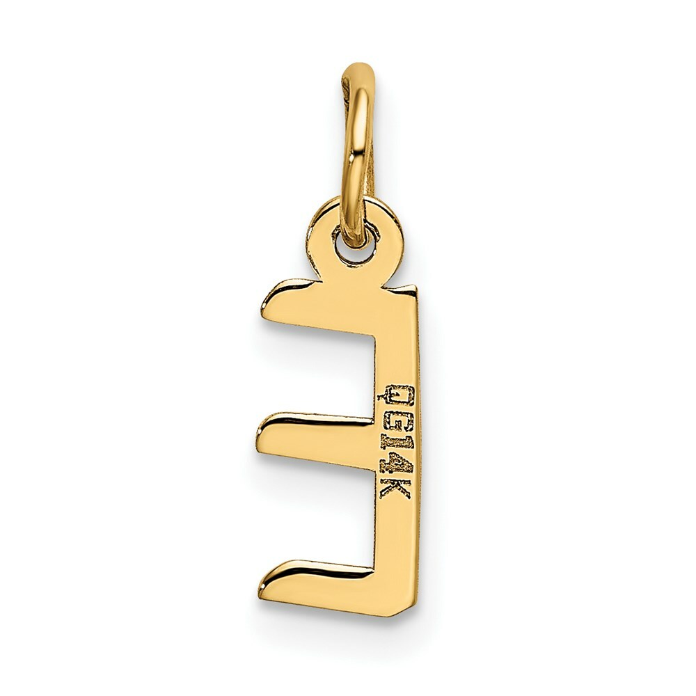 14K Yellow Gold Small Slanted Block Initial Letter E Charm Pendant