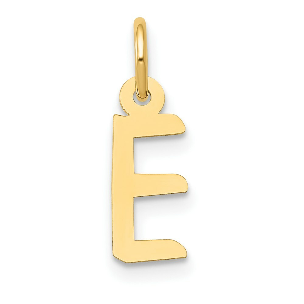 14K Yellow Gold Small Slanted Block Initial Letter E Charm Pendant